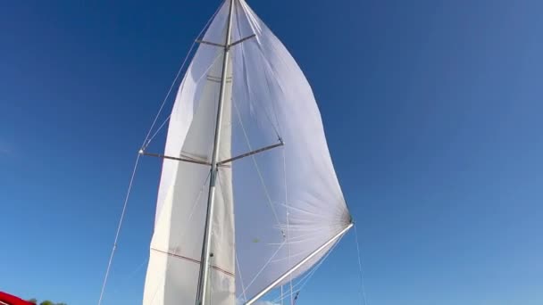 Proper configuration of the spinnaker on a fair wind — Stock video
