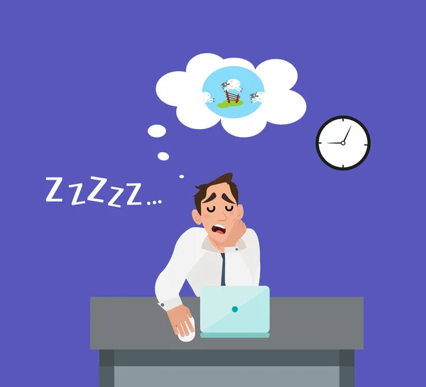 Homme d'affaires fatigué du stress et du sommeil au travail — Image vectorielle