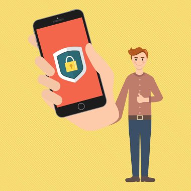 Adam korumalı veri ile bir telefon tutuyor