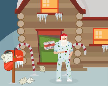 Kahve evin dışında uykulu Santa