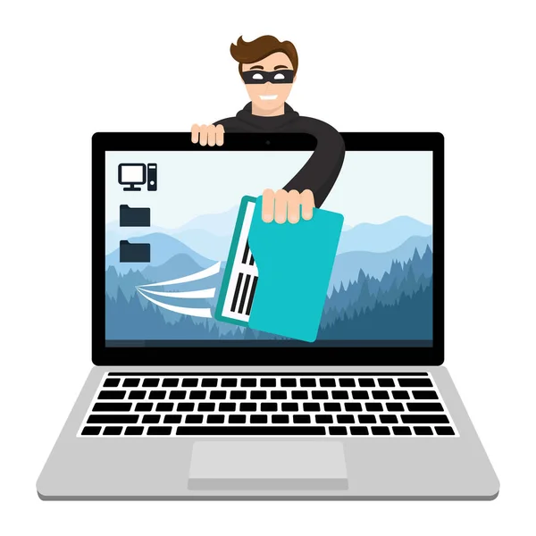 Haker włamuje się do komputera i kradzieży danych — Wektor stockowy