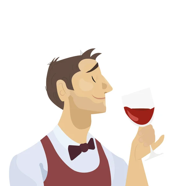 Sommelier is considering a glass of red wine — Stock Vector