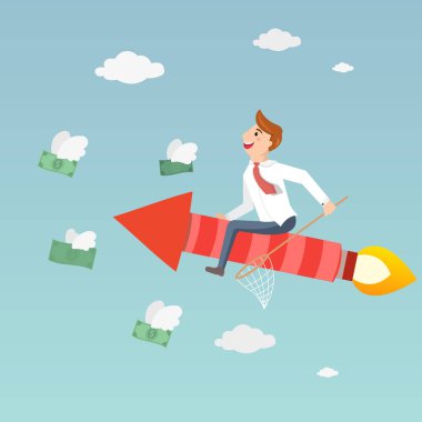 Bir roket ve yakalar para oturan işadamı