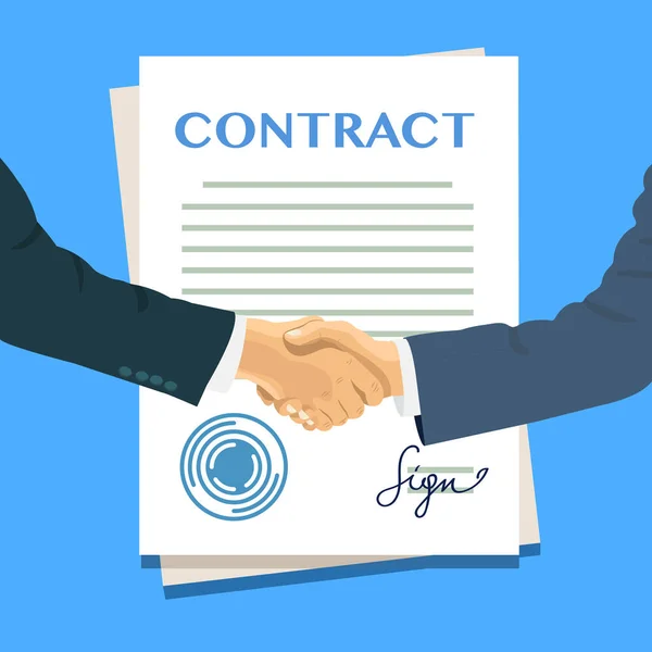 Handshake on the background of the contract — Stock Vector