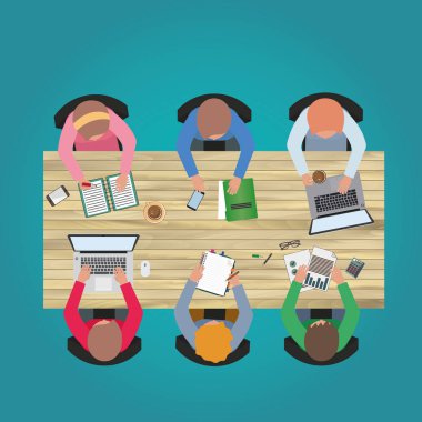 Office tablo Üstten Görünüm iş düz kavramı