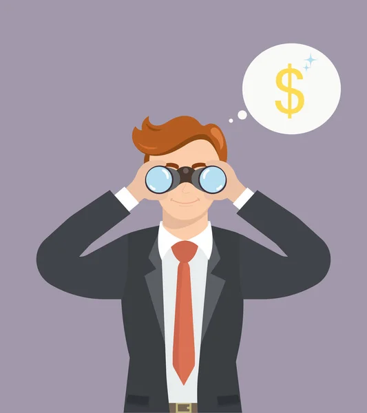 Zakenman met een verrekijker op zoek naar geld — Stockvector