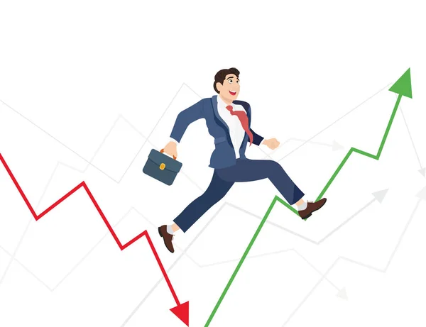 Obchodní muž běžet v světě vzestupy a pády — Stockový vektor