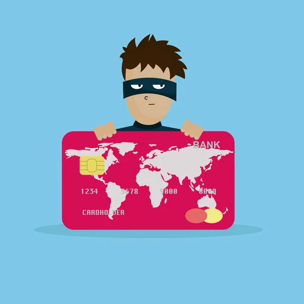 Kredi kartı elinde tutan hırsız — Stok Vektör