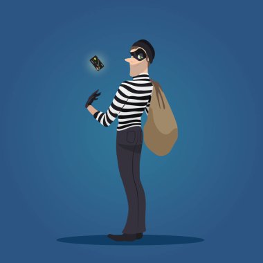 Robber with a stolen credit card and bag clipart