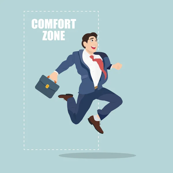 Homme d'affaires sautant hors de la zone de confort vers le succès — Image vectorielle