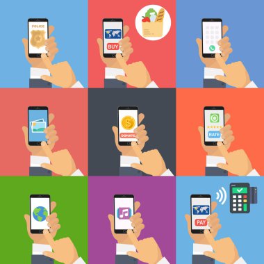 İş adamı el bir akıllı telefon tutarak ayarla