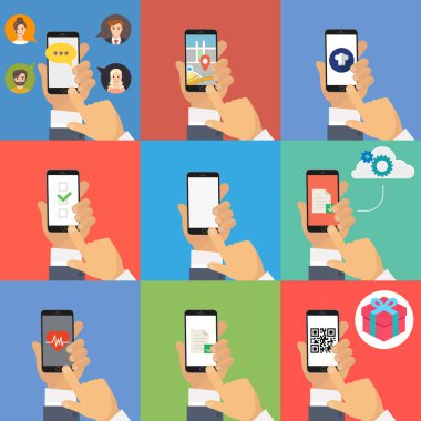 İş adamı el bir akıllı telefon tutarak ayarla