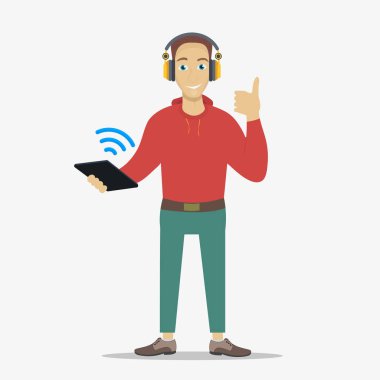 Kablosuz kulaklık ile yakışıklı adam