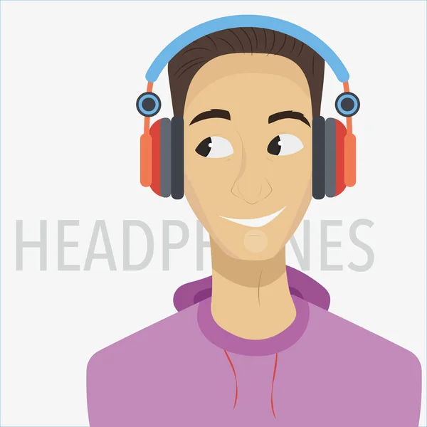 Jovem cartoon homem com fones de ouvido — Vetor de Stock