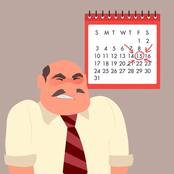 Uomo d'affari arrabbiato sullo sfondo del calendario — Vettoriale Stock