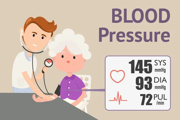 Nenek memeriksa tekanan darah - Stok Vektor