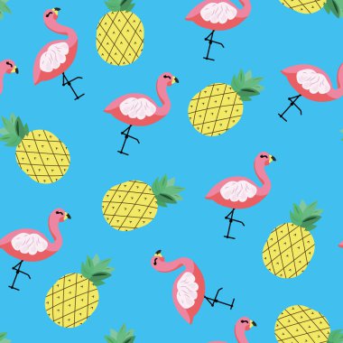 Ananas ve flamingo ile sorunsuz vektör tropikal desen