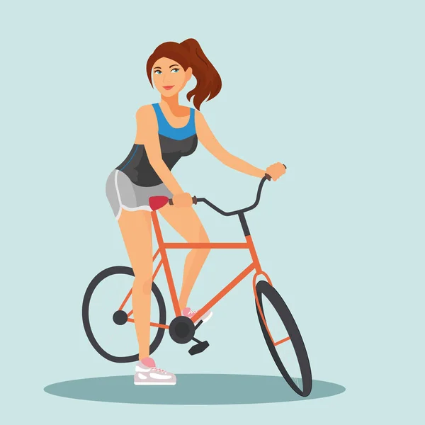 Adulto giovane donna in bicicletta — Vettoriale Stock