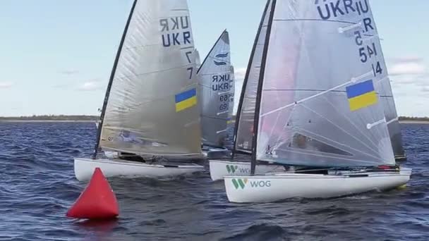 Vushgorod, Kijów, Ukraina, 15 września 2017: Międzynarodowe żeglarskie Mistrzostwa Ukrainy — Wideo stockowe