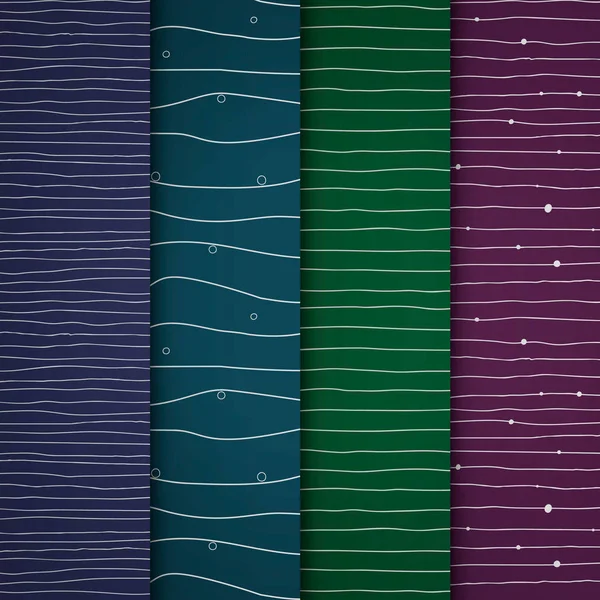 Conjunto de padrões de rabiscos com linhas desenhadas à mão. Roxo, azul, verde fundos sem costura . — Vetor de Stock