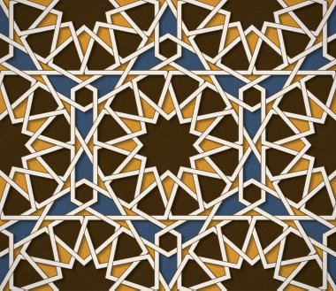 Kabartma geometrik şekillerden yapılmış Arap tarzında kusursuz simetrik soyut vektör arkaplanı.
