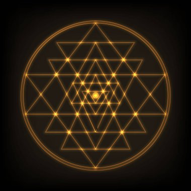 Merkez noktadan yayılan dokuz geçmeli üçgen tarafından Sri Yantra - sembolü kurdu. Kutsal geometri.