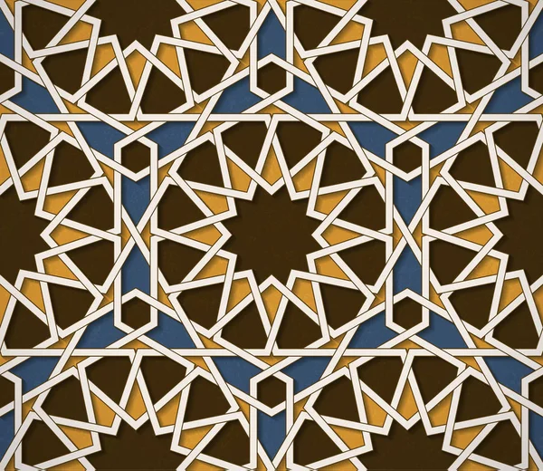 阿拉伯风格的无缝隙对称抽象矢量背景，由带有阴影的凸起几何形状制成. — 图库矢量图片