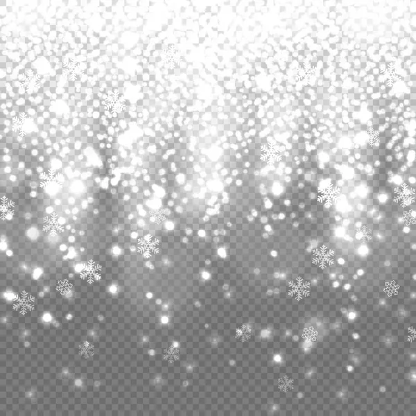 白いキラキラ輝く粒子が透明な背景に分離されました。ベクトル マジック イラスト. — ストックベクタ