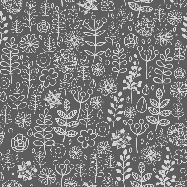 Modello di scarabocchio della foresta vettoriale disegnato a mano con rami, foglie, fiori, bacche . — Vettoriale Stock