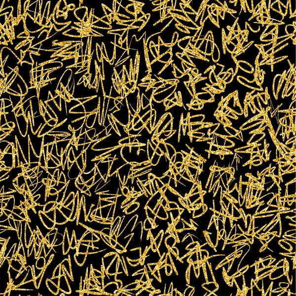 Векторный бесшовный каракуль, выполненный из хаотичных линий и золотого блеска . — стоковый вектор