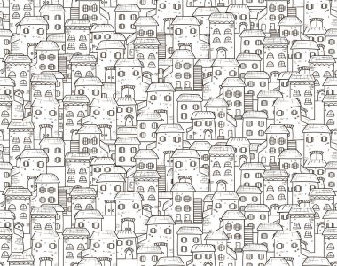 Vektör kesintisiz çizgi film desen, evler Avrupa tarzında.