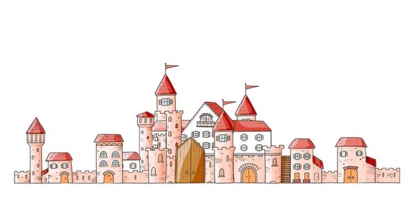 Vetor magia desenhos animados bonito castelos medievais . — Vetor de Stock