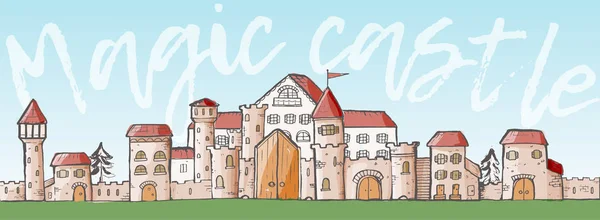 Vector magic κινουμένων σχεδίων χαριτωμένο μεσαιωνικά κάστρα. — Διανυσματικό Αρχείο