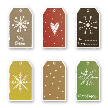 Noel ve yeni yıl sevimli Hediyelik Etiketler vektör kümesi.