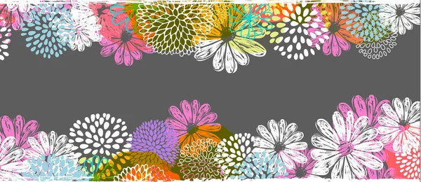 Bordo vettoriale con fiori di scarabocchio stilizzati di limone, bianco, blu, rosa e posto per il tuo testo . — Vettoriale Stock