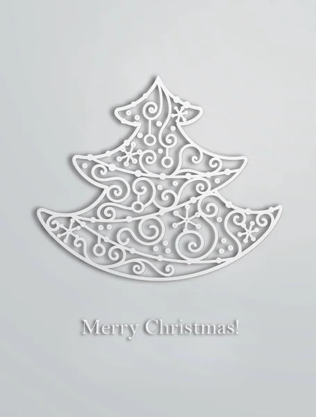 Elegante árbol de Navidad remolino con sombra. Tarjeta vectorial . — Vector de stock