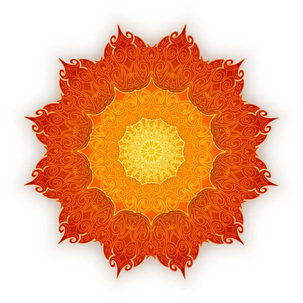 Lace orange mandala with shadow on white background. Vintage decorative elements. Islam, Arabic, Indian, ottoman motifs. — Stock Vector