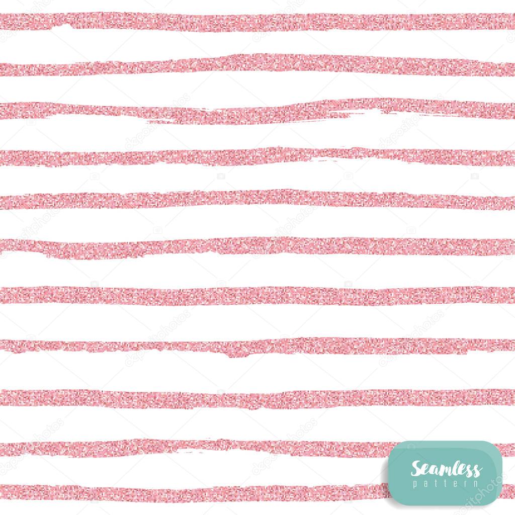 Seamless pattern with pink glitter textured stripes
