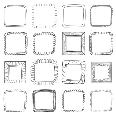 Vector set of vintage photo frames, hand drawn doodle style, antique ornamental and cute photo frames. clipart