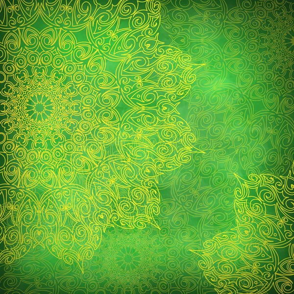 Fond vert avec mandala en dentelle jaune . — Image vectorielle