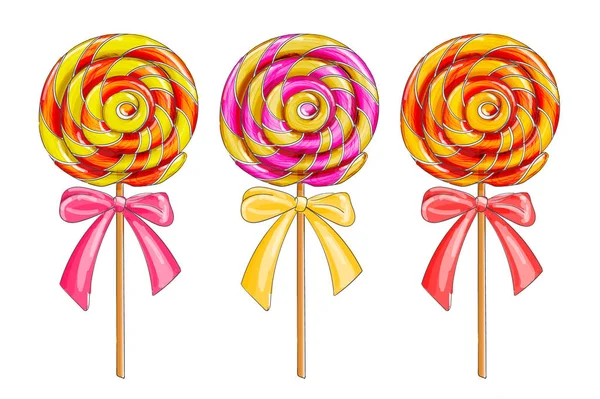 Set of colorful lollipop candies, isolated on white. — Stock Vector