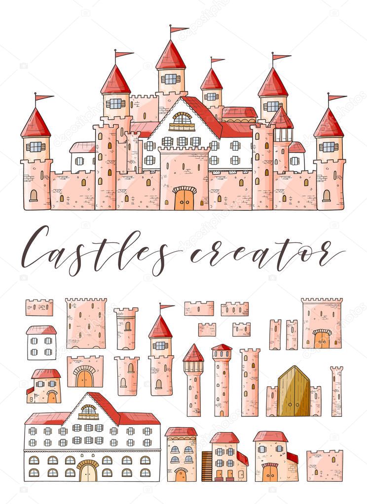 Vector cartoon cute creator castles.