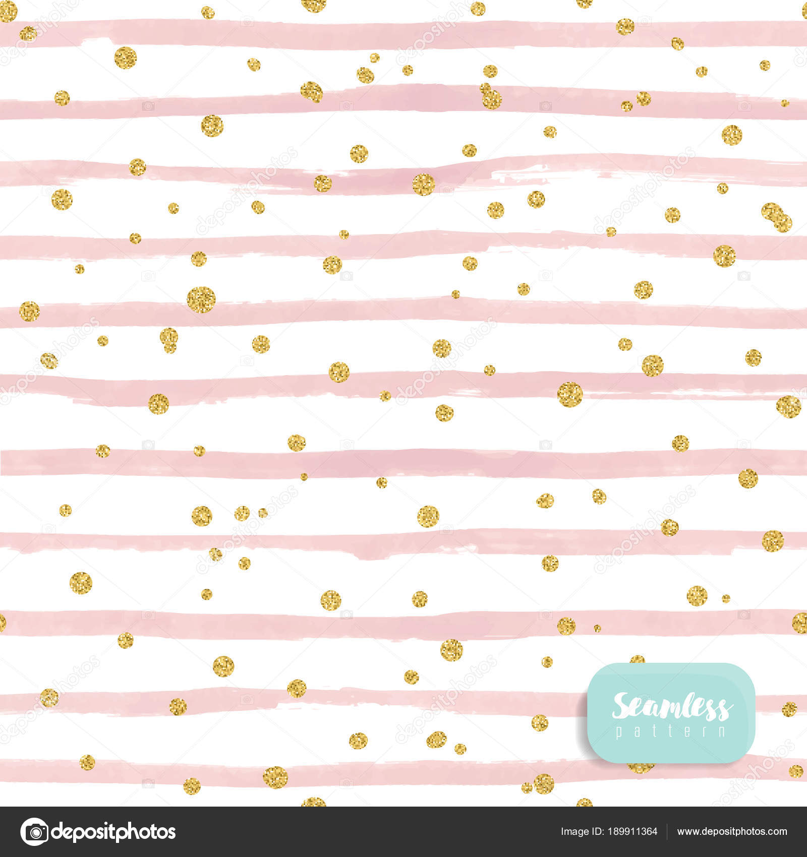 Vector watercolor pink stripes, with gold glitter circle on white