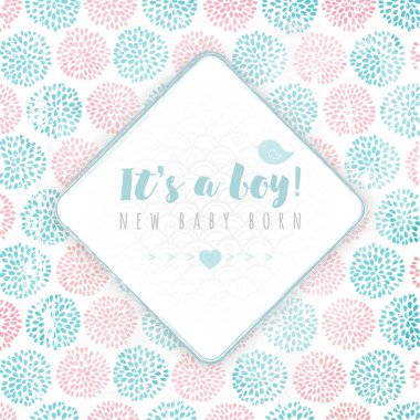 Vektör rhombus çerçeve arka plan daire çiçeklerden yapılmış üzerinde. Pembe ve mavi renkler. Yeni Bebek d..