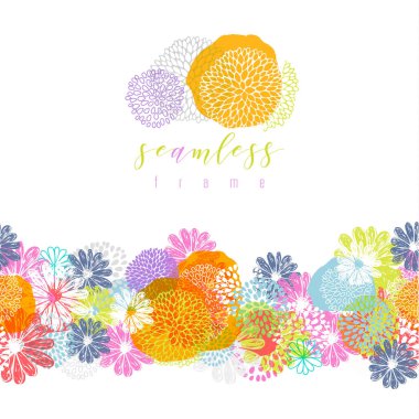 Renkli stilize doodle çiçek ve beyaz arka plan üzerinde metin için yer yapılan vektör kesintisiz yatay şerit.