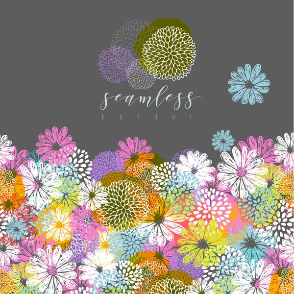 Motif vectoriel sans couture avec des fleurs doodle stylisées citron, blanc, bleu, rose sur fond gris . — Image vectorielle