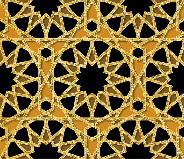 Бесшовный симметричный абстрактный векторный фон в арабском стиле из тиснения геометрических фигур с тенью. — стоковый вектор