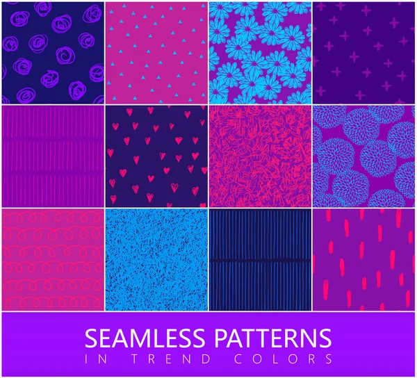 Set van vectorachtergronden met bloemen, doodle patroon, chaotische lijnen, hartjes. — Stockvector