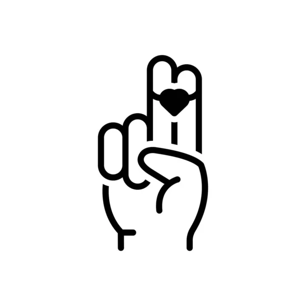 Суцільна Чорна Ікона Серця Двох Пальцях Весела — стоковий вектор