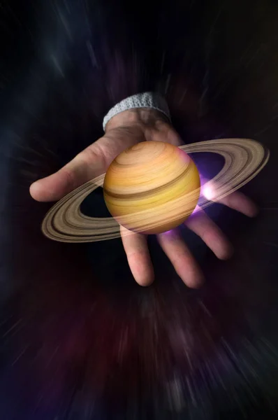 Saturn Planet ręce — Zdjęcie stockowe